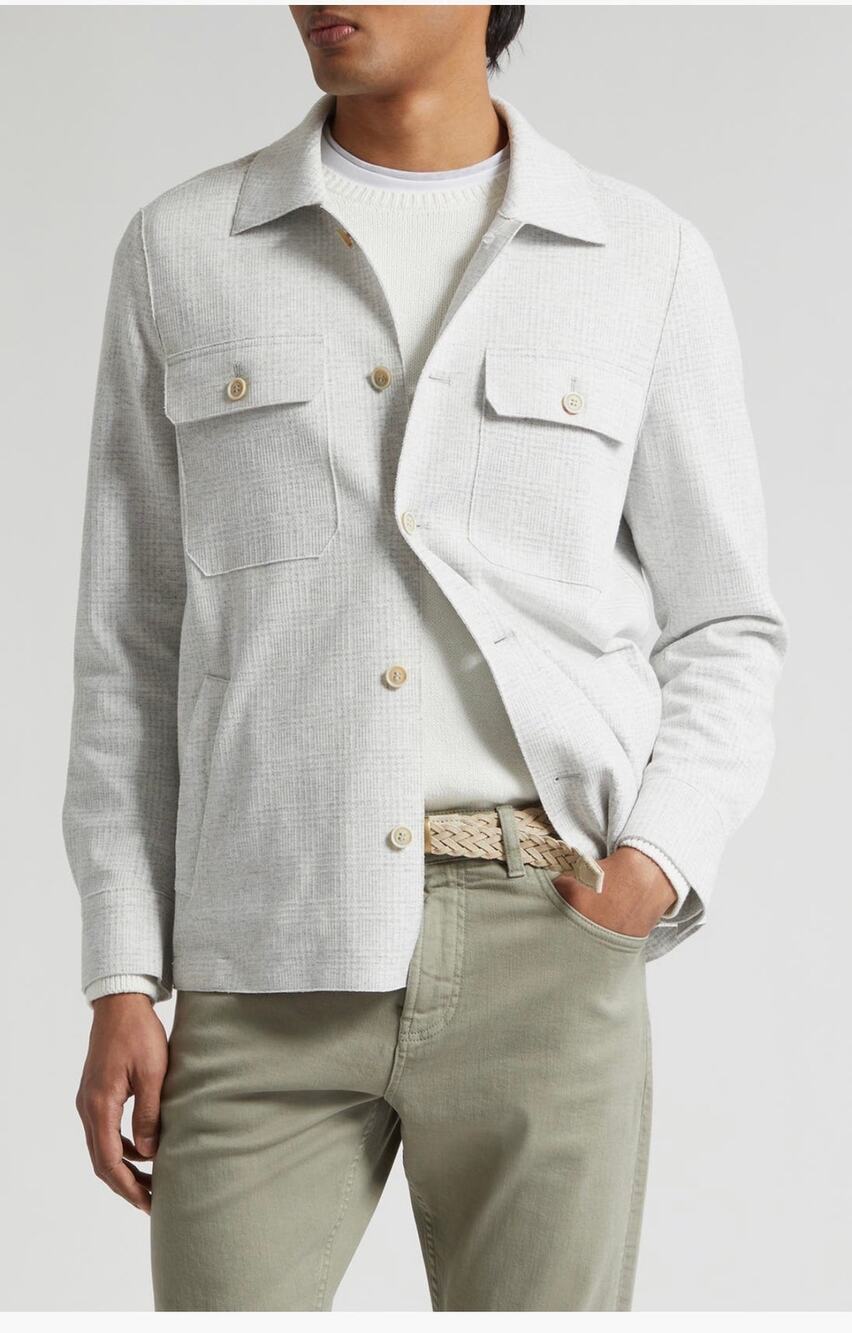 Eleventy 4 Pocket Shirt Jacket in Light Grey Plaid IT 48 US 38 M